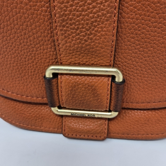 MICHAEL KORS MAXINE LEATHER SADDLE BAG CROSSBODY PURSE BURNT ORANGE WOMEN *FLAW* - Picture 5 of 15